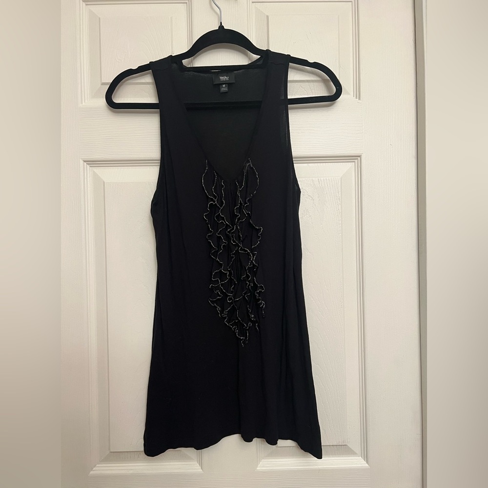 Black tank with silver accented ruffles